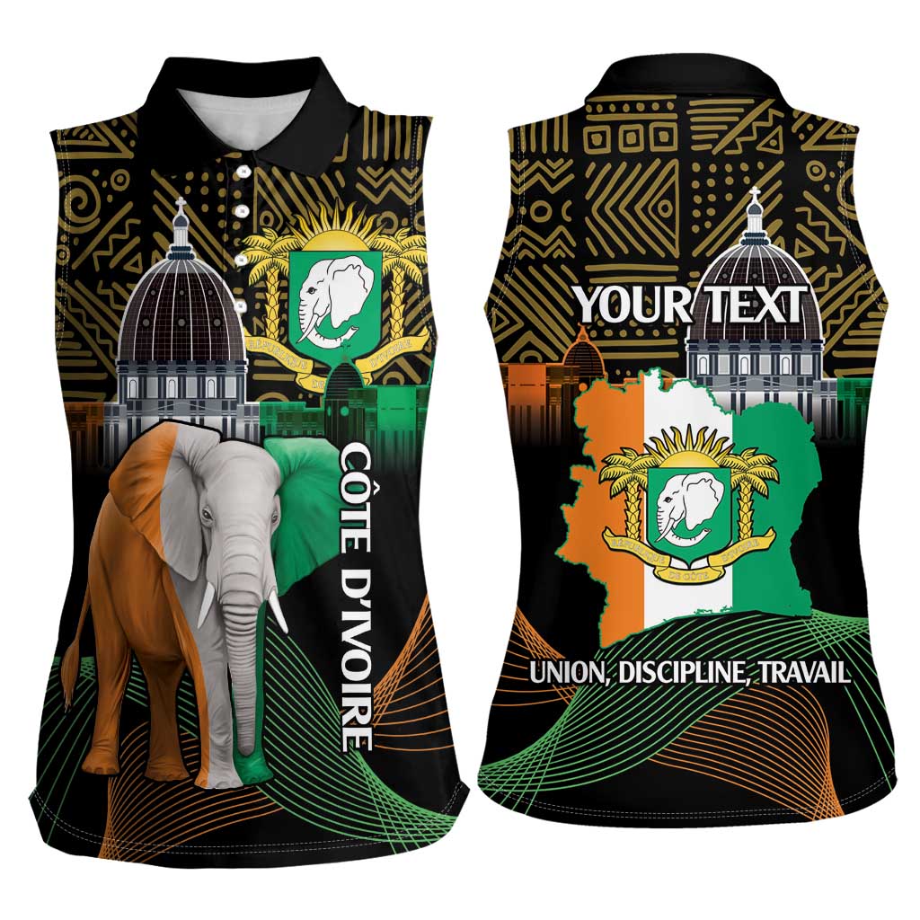 Personalized Cote dIvoire Independence Day Women Sleeveless Polo Shirt Ivory Coast Elephant African Pattern - Wonder Print Shop
