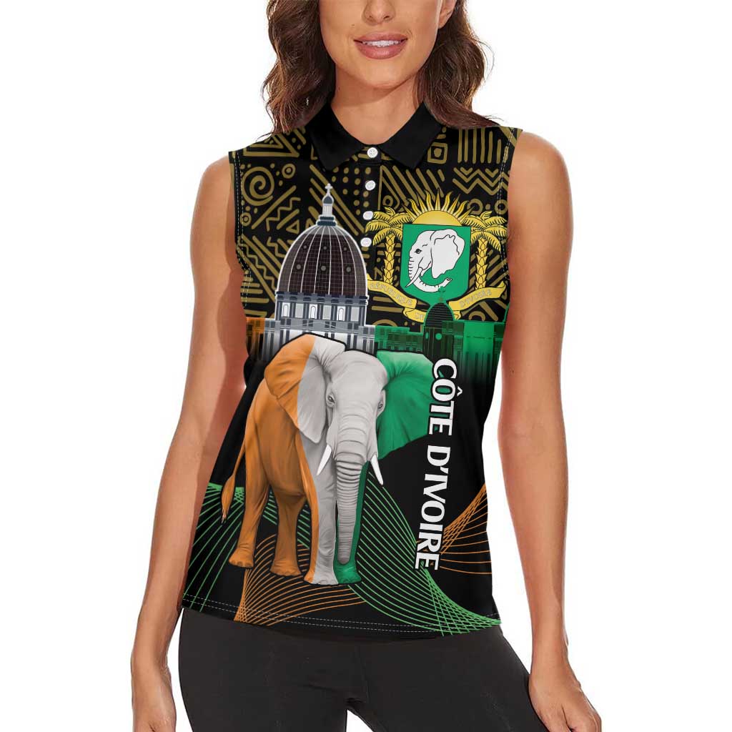 Personalized Cote dIvoire Independence Day Women Sleeveless Polo Shirt Ivory Coast Elephant African Pattern - Wonder Print Shop