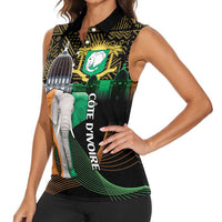 Personalized Cote dIvoire Independence Day Women Sleeveless Polo Shirt Ivory Coast Elephant African Pattern - Wonder Print Shop