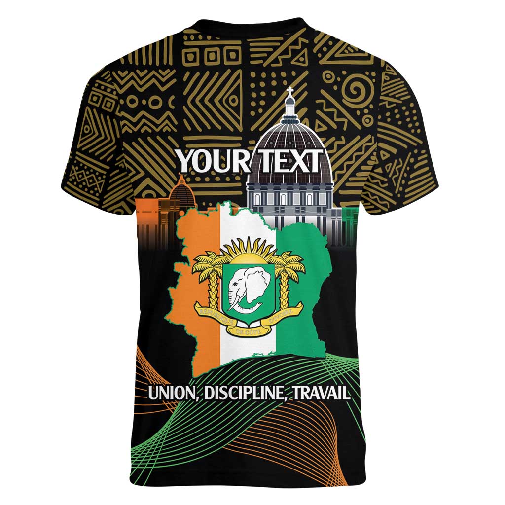 Personalized Cote dIvoire Independence Day Women V-Neck T-Shirt Ivory Coast Elephant African Pattern - Wonder Print Shop