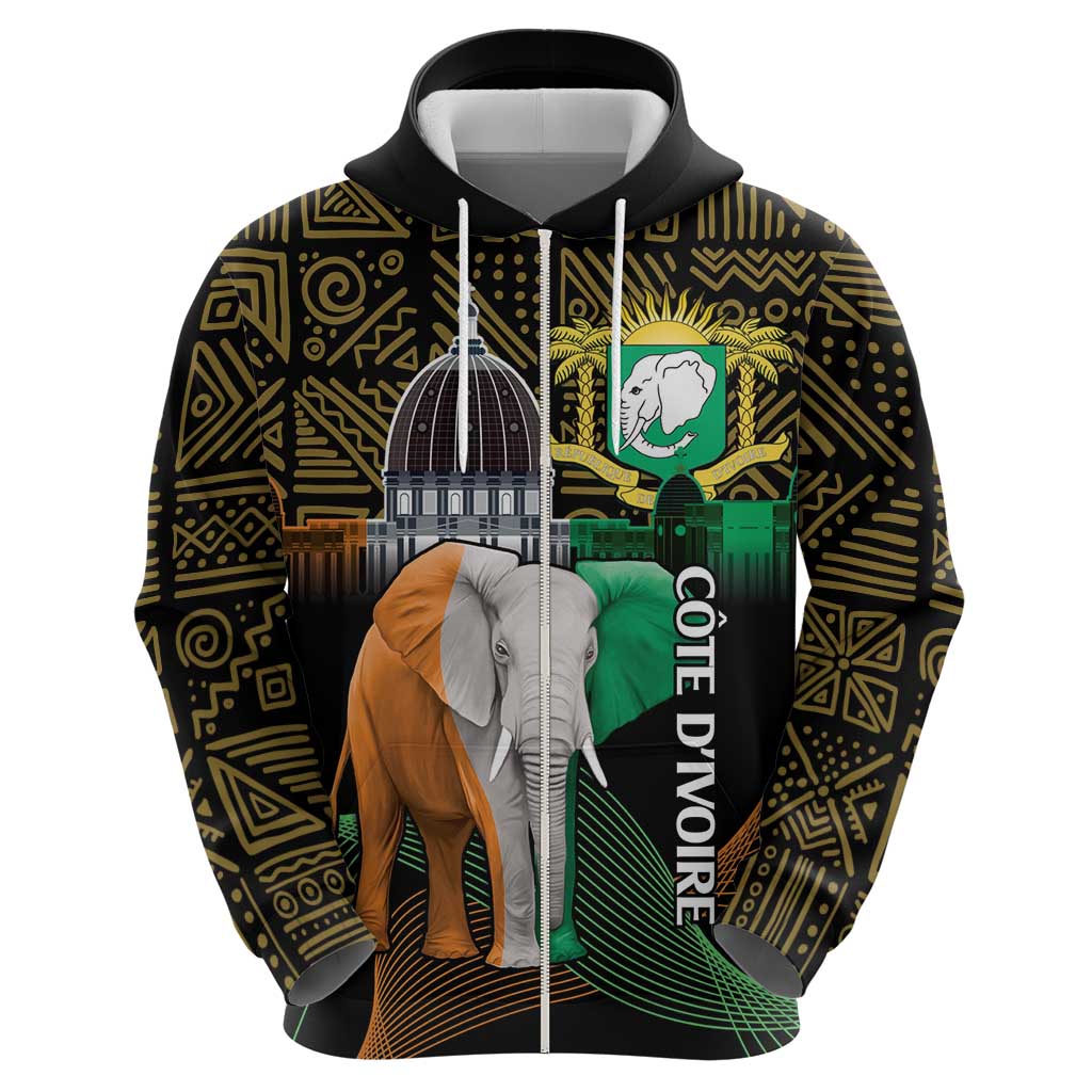 Personalized Cote dIvoire Independence Day Zip Hoodie Ivory Coast Elephant African Pattern - Wonder Print Shop