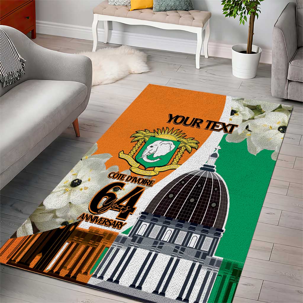Personalized Ivory Coast Independence Day Area Rug Ornithogalum Arabicum Happy 64 Years Anniversary - Wonder Print Shop