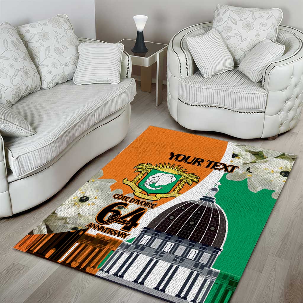 Personalized Ivory Coast Independence Day Area Rug Ornithogalum Arabicum Happy 64 Years Anniversary - Wonder Print Shop