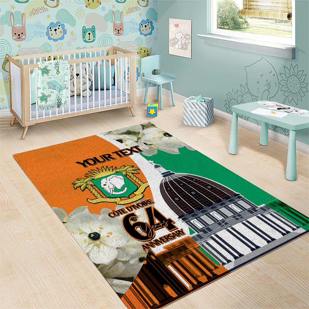 Personalized Ivory Coast Independence Day Area Rug Ornithogalum Arabicum Happy 64 Years Anniversary - Wonder Print Shop