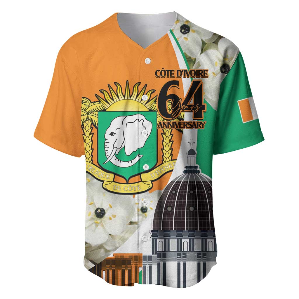 Personalized Ivory Coast Independence Day Baseball Jersey Ornithogalum Arabicum Happy 64 Years Anniversary - Wonder Print Shop