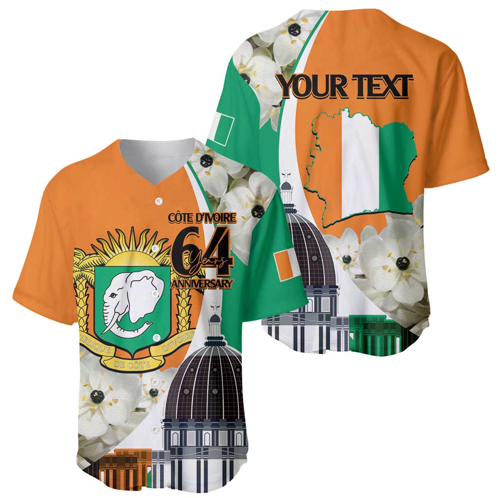 Personalized Ivory Coast Independence Day Baseball Jersey Ornithogalum Arabicum Happy 64 Years Anniversary - Wonder Print Shop