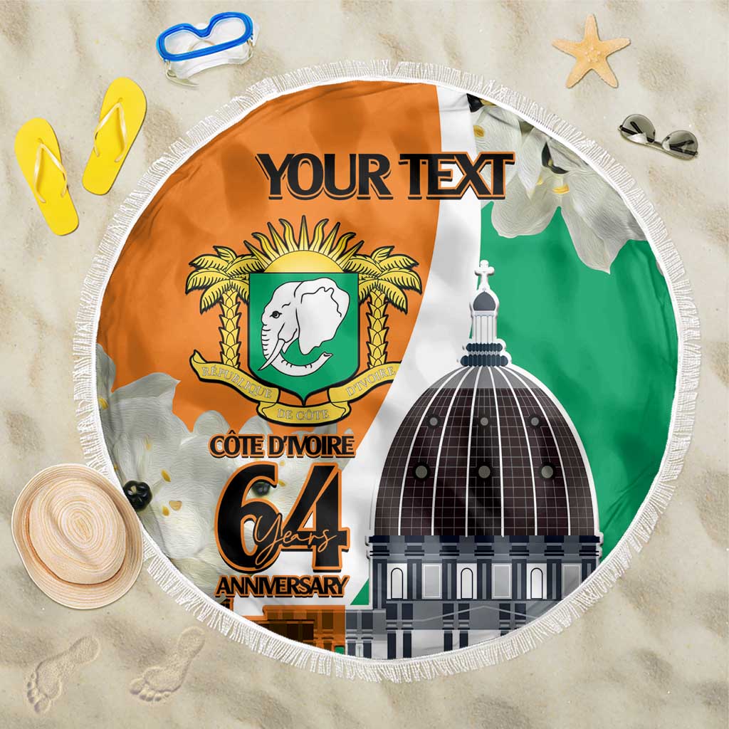 Personalized Ivory Coast Independence Day Beach Blanket Ornithogalum Arabicum Happy 64 Years Anniversary - Wonder Print Shop