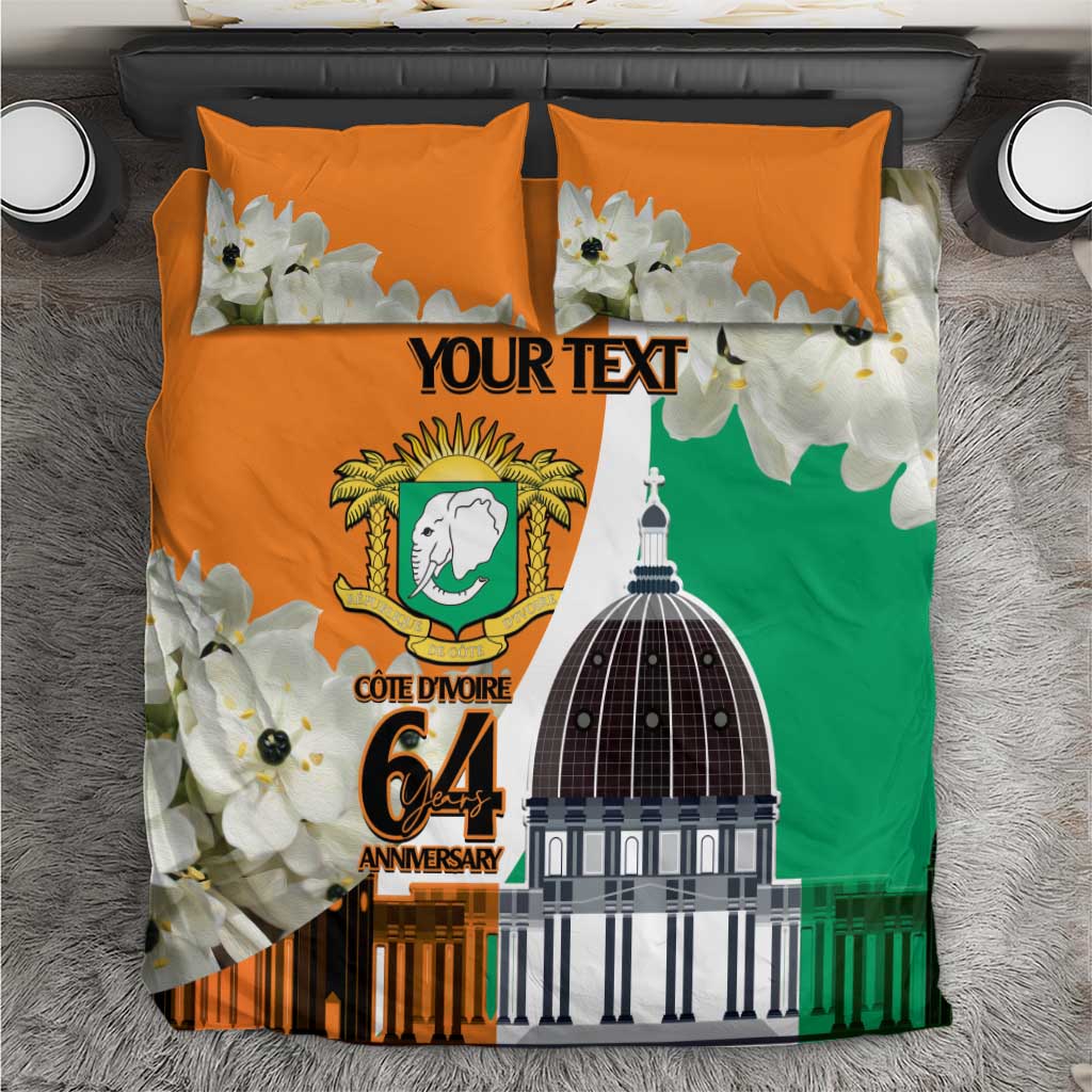 Personalized Ivory Coast Independence Day Bedding Set Ornithogalum Arabicum Happy 64 Years Anniversary - Wonder Print Shop