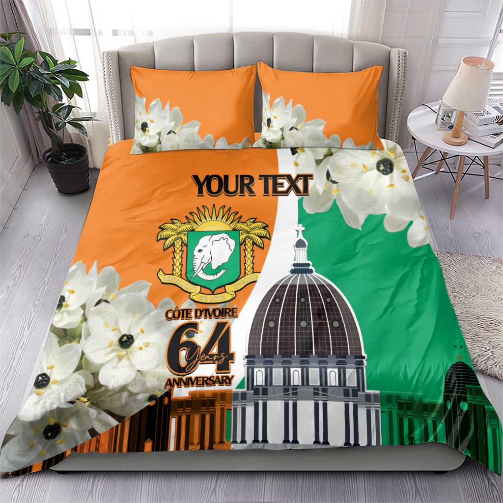 Personalized Ivory Coast Independence Day Bedding Set Ornithogalum Arabicum Happy 64 Years Anniversary - Wonder Print Shop