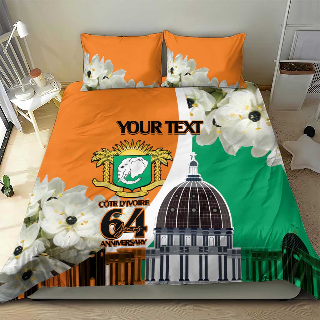 Personalized Ivory Coast Independence Day Bedding Set Ornithogalum Arabicum Happy 64 Years Anniversary - Wonder Print Shop