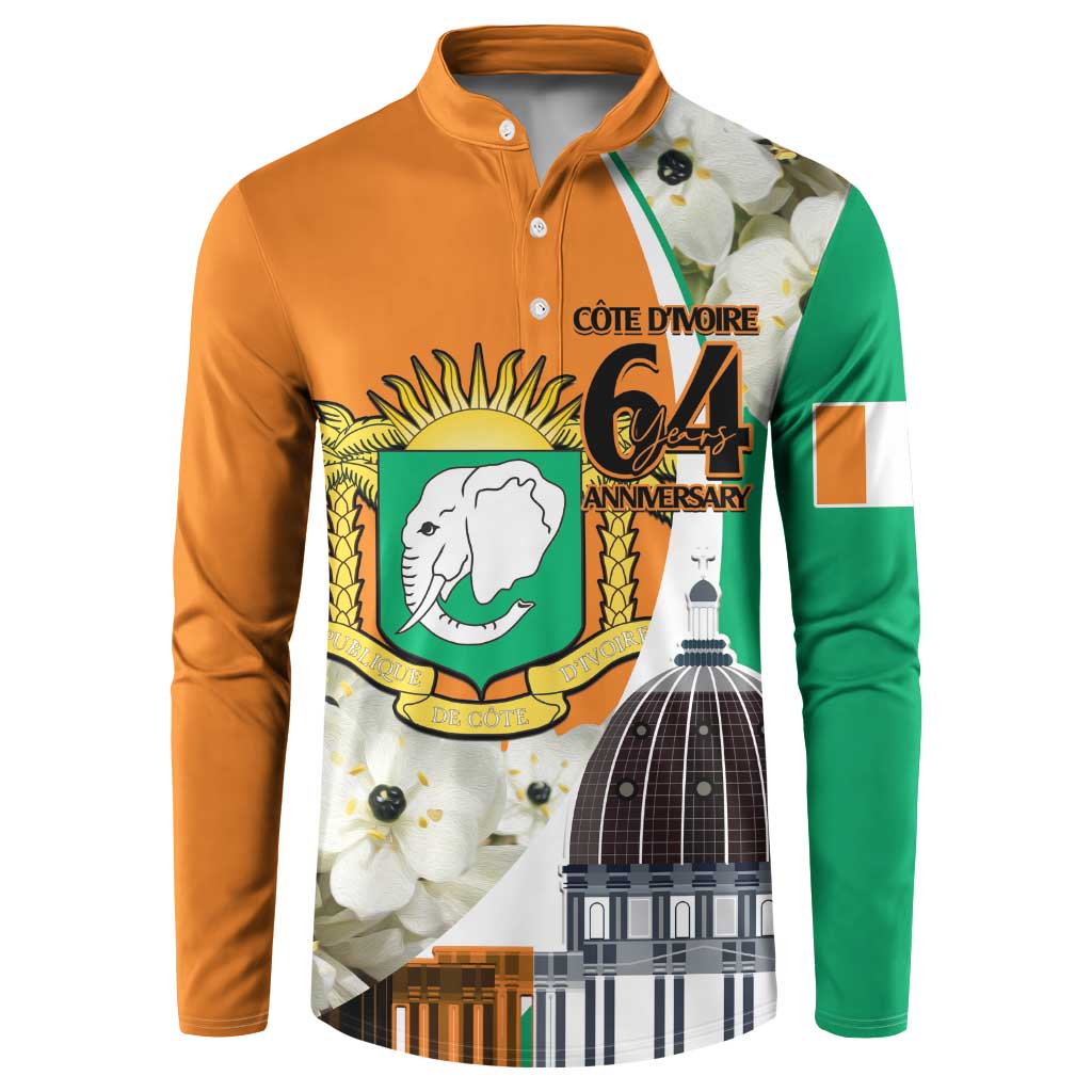 Personalized Ivory Coast Independence Day Button Sweatshirt Ornithogalum Arabicum Happy 64 Years Anniversary - Wonder Print Shop