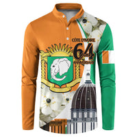 Personalized Ivory Coast Independence Day Button Sweatshirt Ornithogalum Arabicum Happy 64 Years Anniversary - Wonder Print Shop