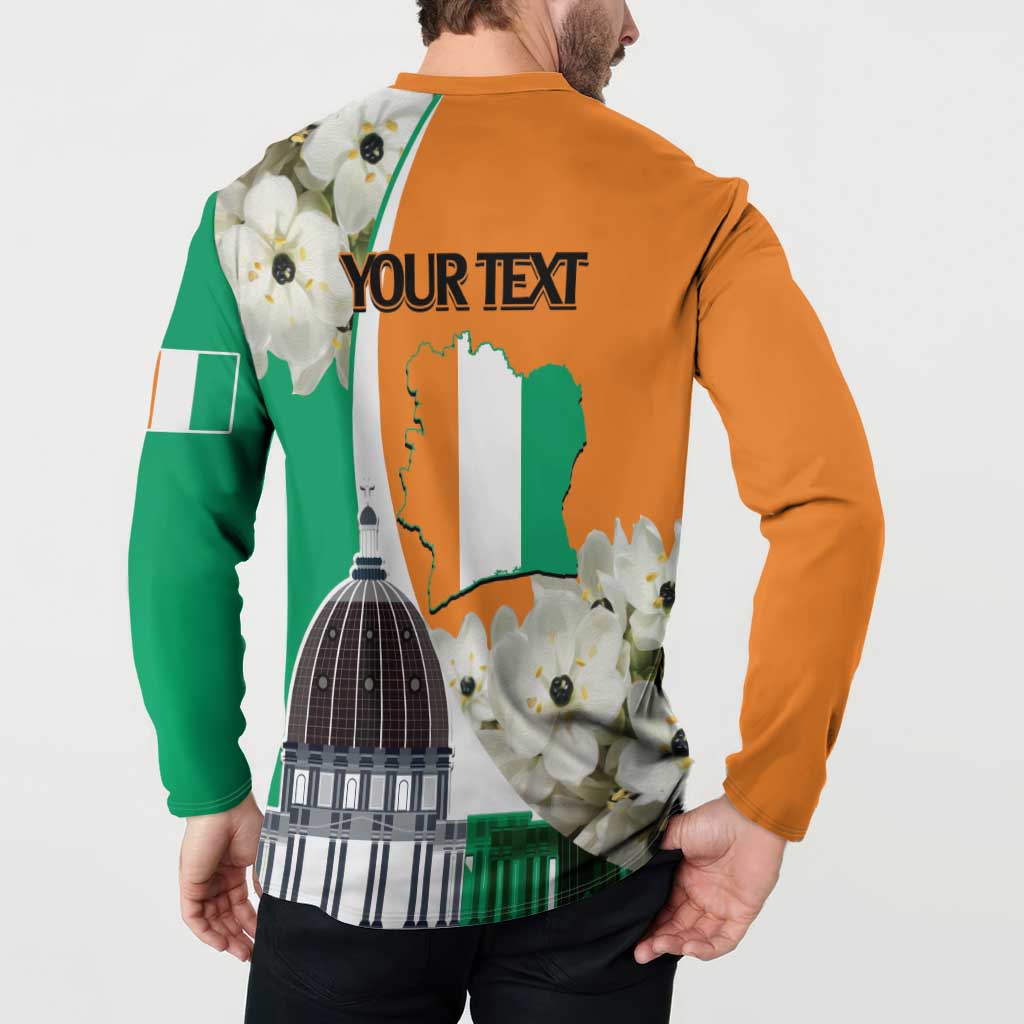 Personalized Ivory Coast Independence Day Button Sweatshirt Ornithogalum Arabicum Happy 64 Years Anniversary - Wonder Print Shop