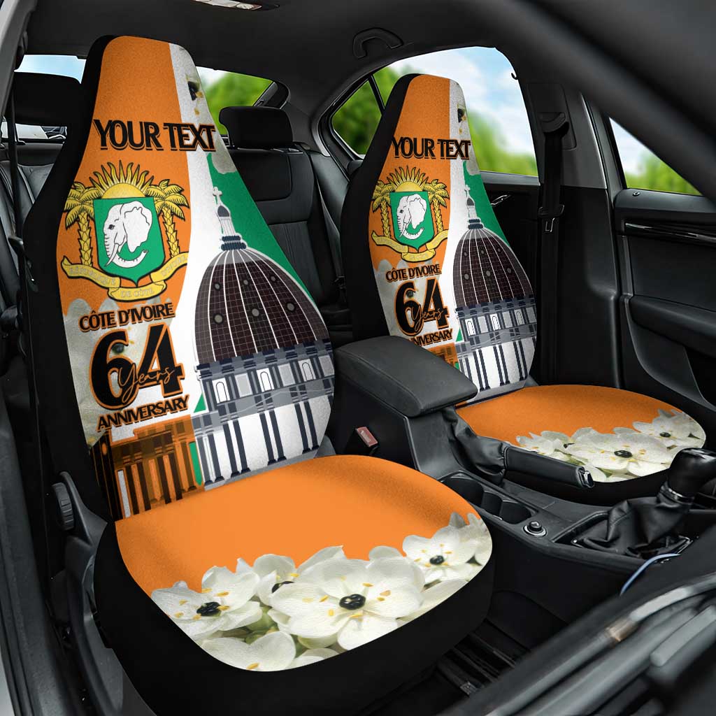 Personalized Ivory Coast Independence Day Car Seat Cover Ornithogalum Arabicum Happy 64 Years Anniversary - Wonder Print Shop