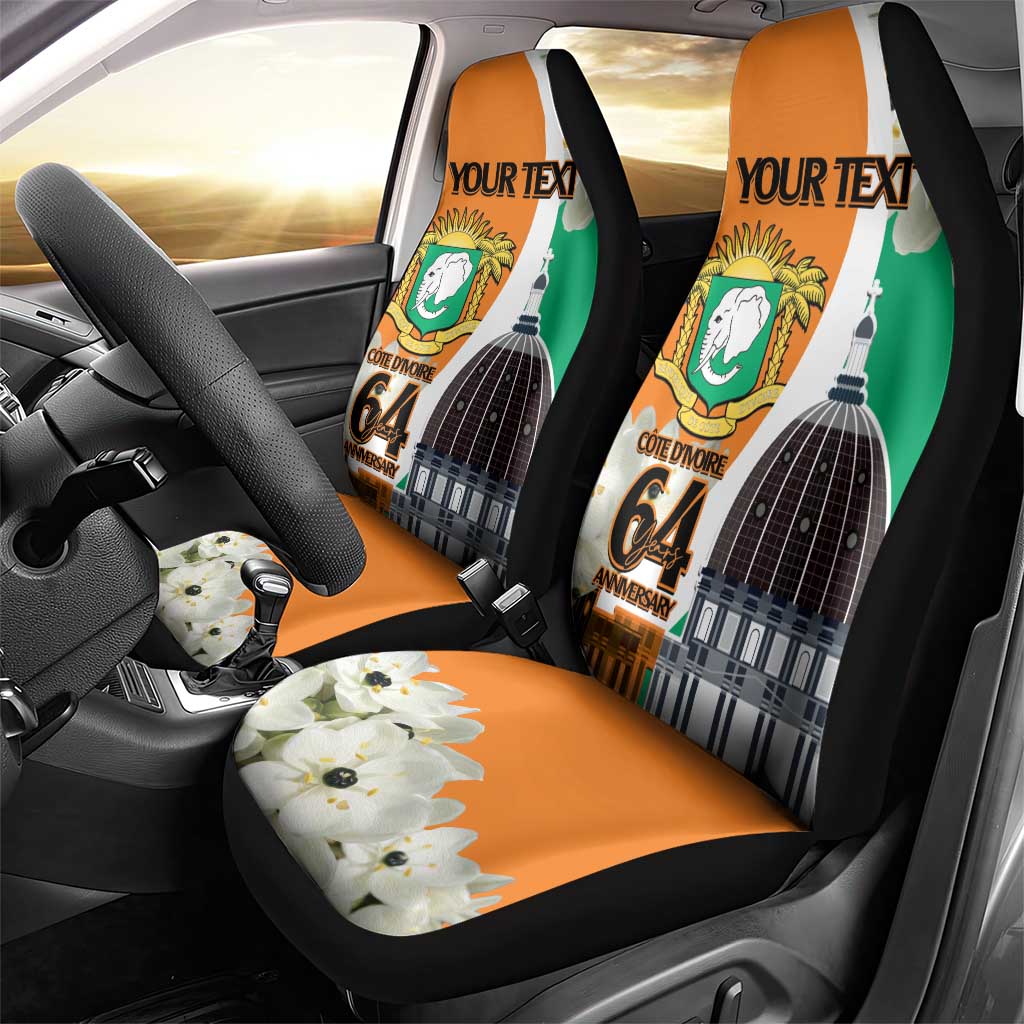 Personalized Ivory Coast Independence Day Car Seat Cover Ornithogalum Arabicum Happy 64 Years Anniversary - Wonder Print Shop