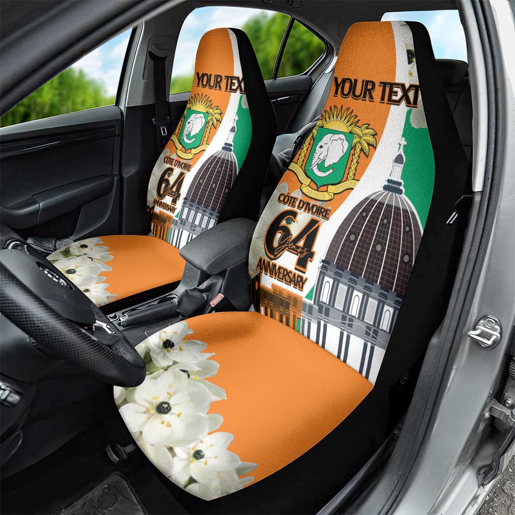 Personalized Ivory Coast Independence Day Car Seat Cover Ornithogalum Arabicum Happy 64 Years Anniversary - Wonder Print Shop