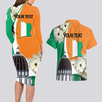 Personalized Ivory Coast Independence Day Couples Matching Long Sleeve Bodycon Dress and Hawaiian Shirt Ornithogalum Arabicum Happy 64 Years Anniversary - Wonder Print Shop
