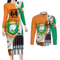 Personalized Ivory Coast Independence Day Couples Matching Long Sleeve Bodycon Dress and Long Sleeve Button Shirt Ornithogalum Arabicum Happy 64 Years Anniversary - Wonder Print Shop