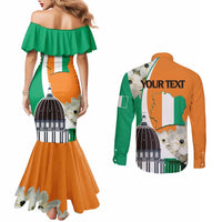 Personalized Ivory Coast Independence Day Couples Matching Mermaid Dress and Long Sleeve Button Shirt Ornithogalum Arabicum Happy 64 Years Anniversary