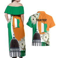 Personalized Ivory Coast Independence Day Couples Matching Off Shoulder Maxi Dress and Hawaiian Shirt Ornithogalum Arabicum Happy 64 Years Anniversary - Wonder Print Shop