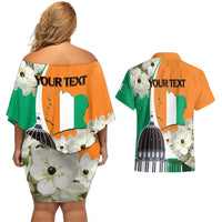 Personalized Ivory Coast Independence Day Couples Matching Off Shoulder Short Dress and Hawaiian Shirt Ornithogalum Arabicum Happy 64 Years Anniversary - Wonder Print Shop