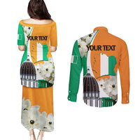 Personalized Ivory Coast Independence Day Couples Matching Puletasi and Long Sleeve Button Shirt Ornithogalum Arabicum Happy 64 Years Anniversary - Wonder Print Shop