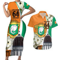 Personalized Ivory Coast Independence Day Couples Matching Short Sleeve Bodycon Dress and Hawaiian Shirt Ornithogalum Arabicum Happy 64 Years Anniversary - Wonder Print Shop