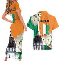 Personalized Ivory Coast Independence Day Couples Matching Short Sleeve Bodycon Dress and Hawaiian Shirt Ornithogalum Arabicum Happy 64 Years Anniversary - Wonder Print Shop