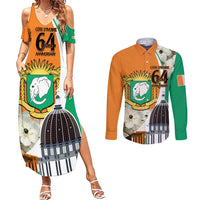 Personalized Ivory Coast Independence Day Couples Matching Summer Maxi Dress and Long Sleeve Button Shirt Ornithogalum Arabicum Happy 64 Years Anniversary - Wonder Print Shop