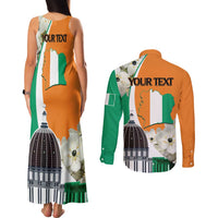 Personalized Ivory Coast Independence Day Couples Matching Tank Maxi Dress and Long Sleeve Button Shirt Ornithogalum Arabicum Happy 64 Years Anniversary - Wonder Print Shop
