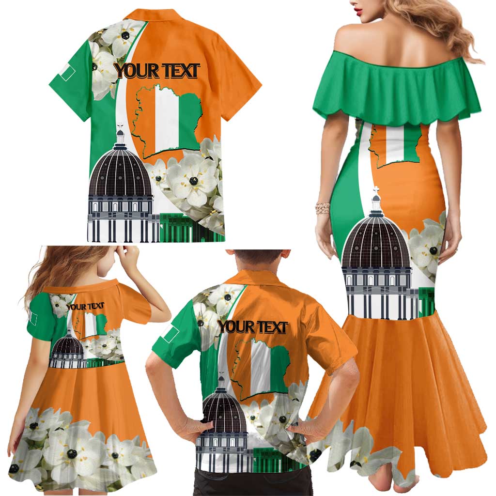 Personalized Ivory Coast Independence Day Family Matching Mermaid Dress and Hawaiian Shirt Ornithogalum Arabicum Happy 64 Years Anniversary - Wonder Print Shop