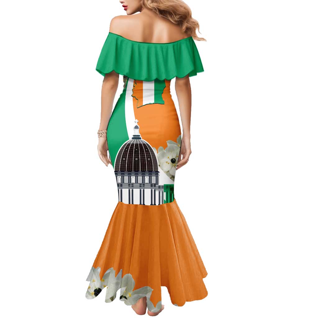 Personalized Ivory Coast Independence Day Family Matching Mermaid Dress and Hawaiian Shirt Ornithogalum Arabicum Happy 64 Years Anniversary - Wonder Print Shop