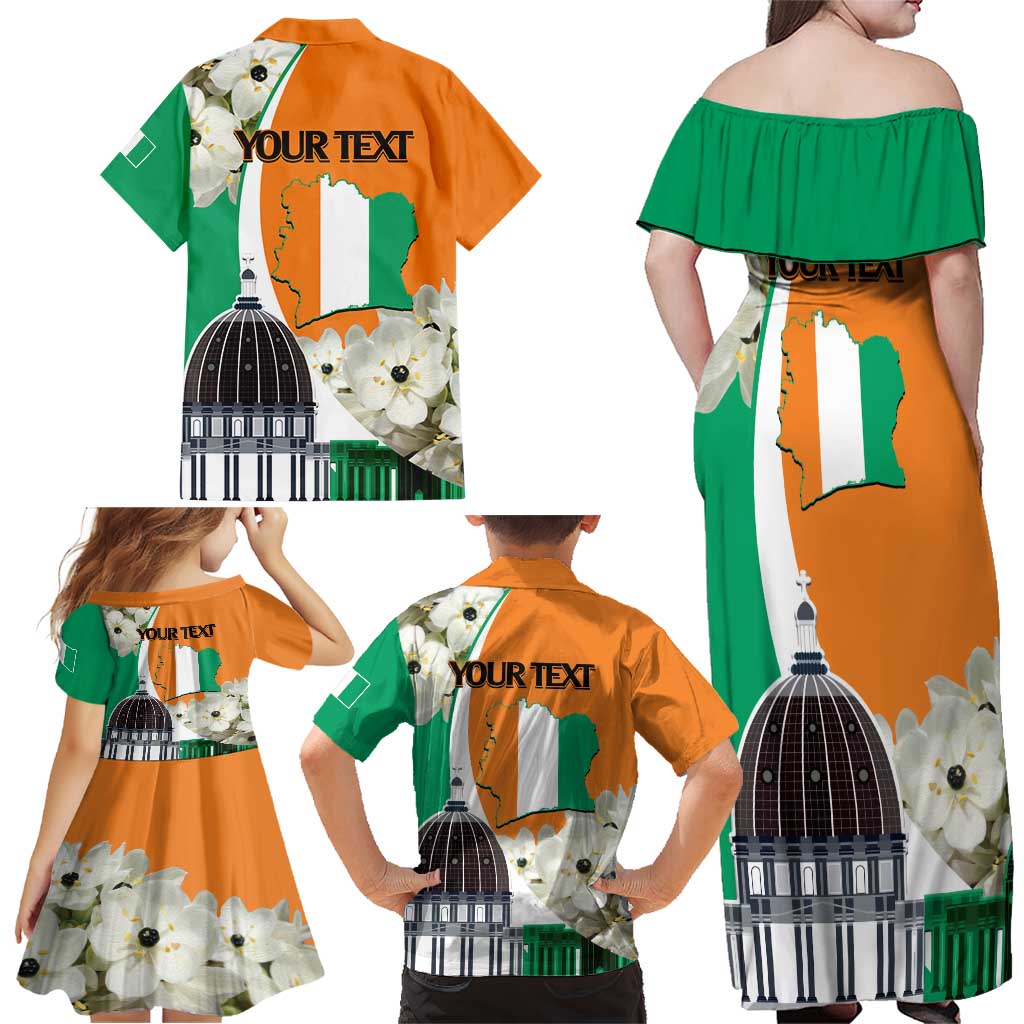 Personalized Ivory Coast Independence Day Family Matching Off Shoulder Maxi Dress and Hawaiian Shirt Ornithogalum Arabicum Happy 64 Years Anniversary - Wonder Print Shop