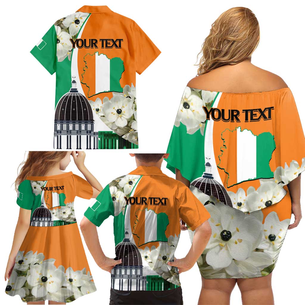Personalized Ivory Coast Independence Day Family Matching Off Shoulder Short Dress and Hawaiian Shirt Ornithogalum Arabicum Happy 64 Years Anniversary - Wonder Print Shop