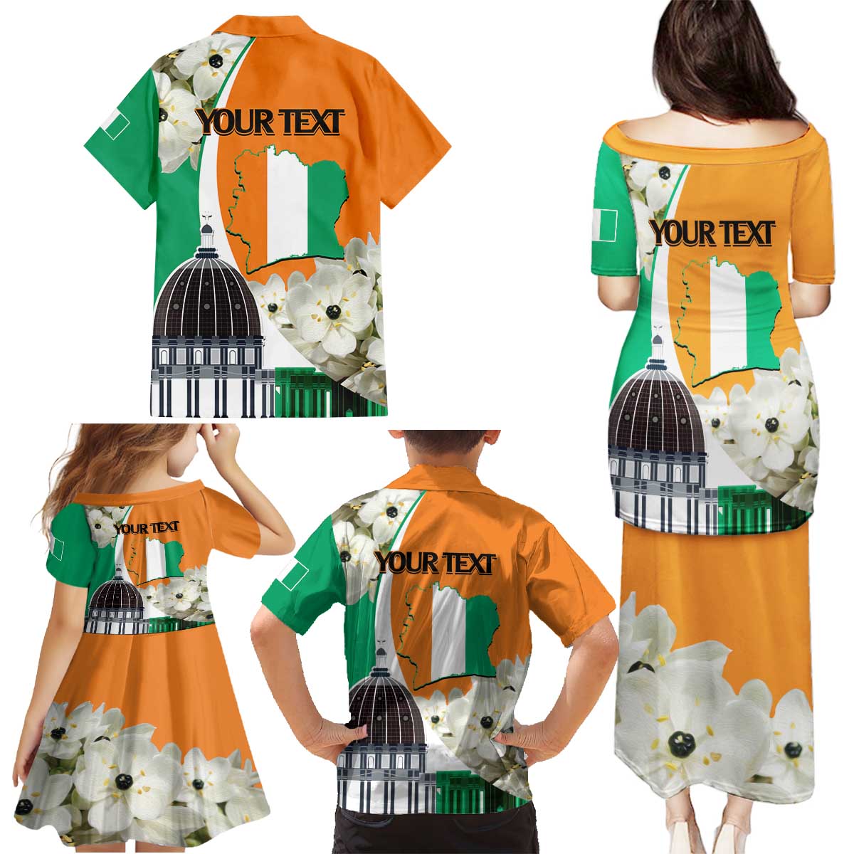 Personalized Ivory Coast Independence Day Family Matching Puletasi and Hawaiian Shirt Ornithogalum Arabicum Happy 64 Years Anniversary - Wonder Print Shop