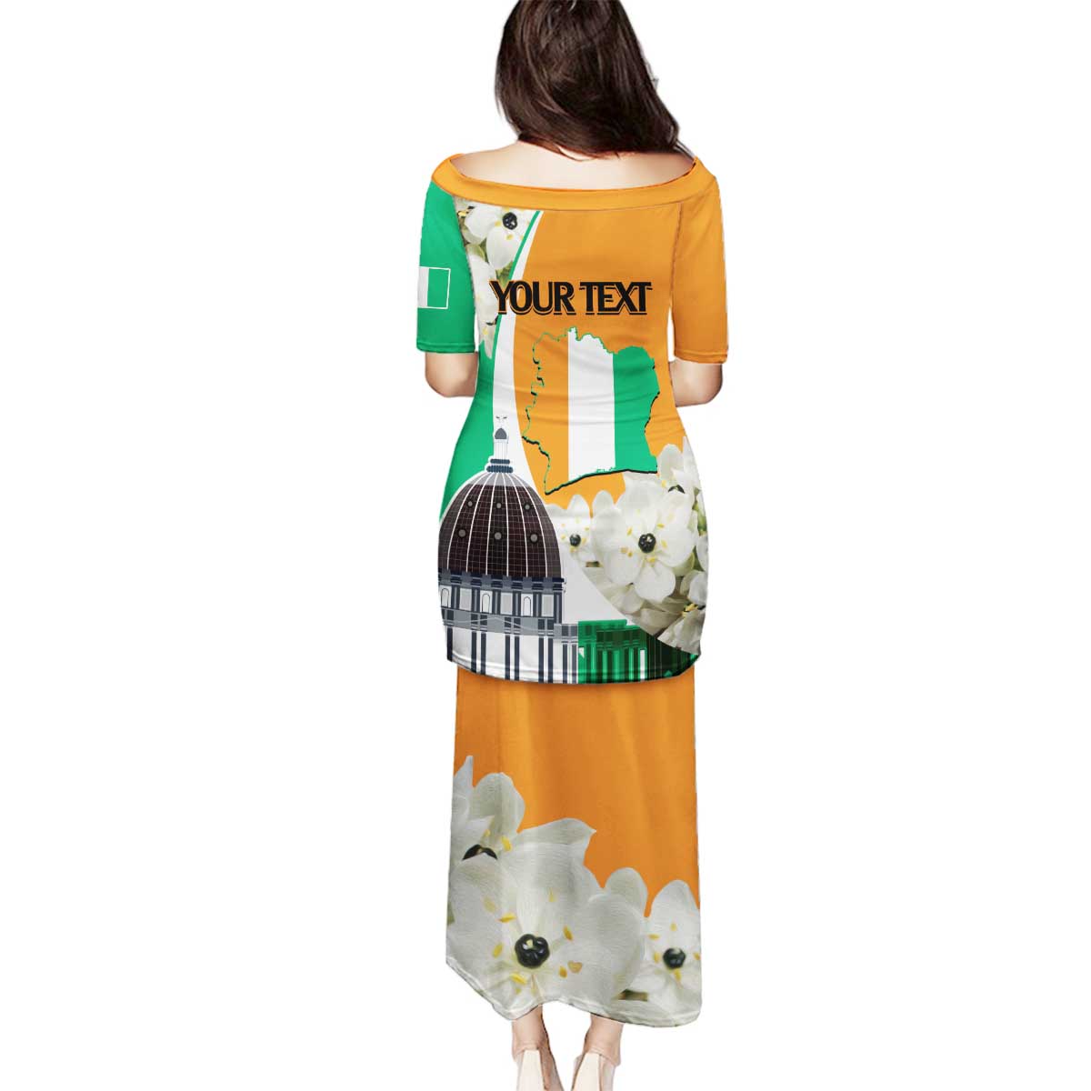 Personalized Ivory Coast Independence Day Family Matching Puletasi and Hawaiian Shirt Ornithogalum Arabicum Happy 64 Years Anniversary - Wonder Print Shop