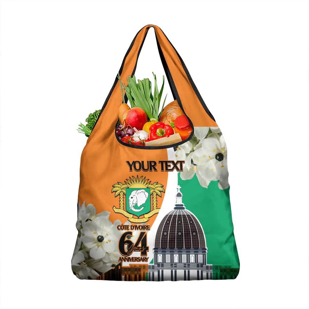 Personalized Ivory Coast Independence Day Grocery Bag Ornithogalum Arabicum Happy 64 Years Anniversary