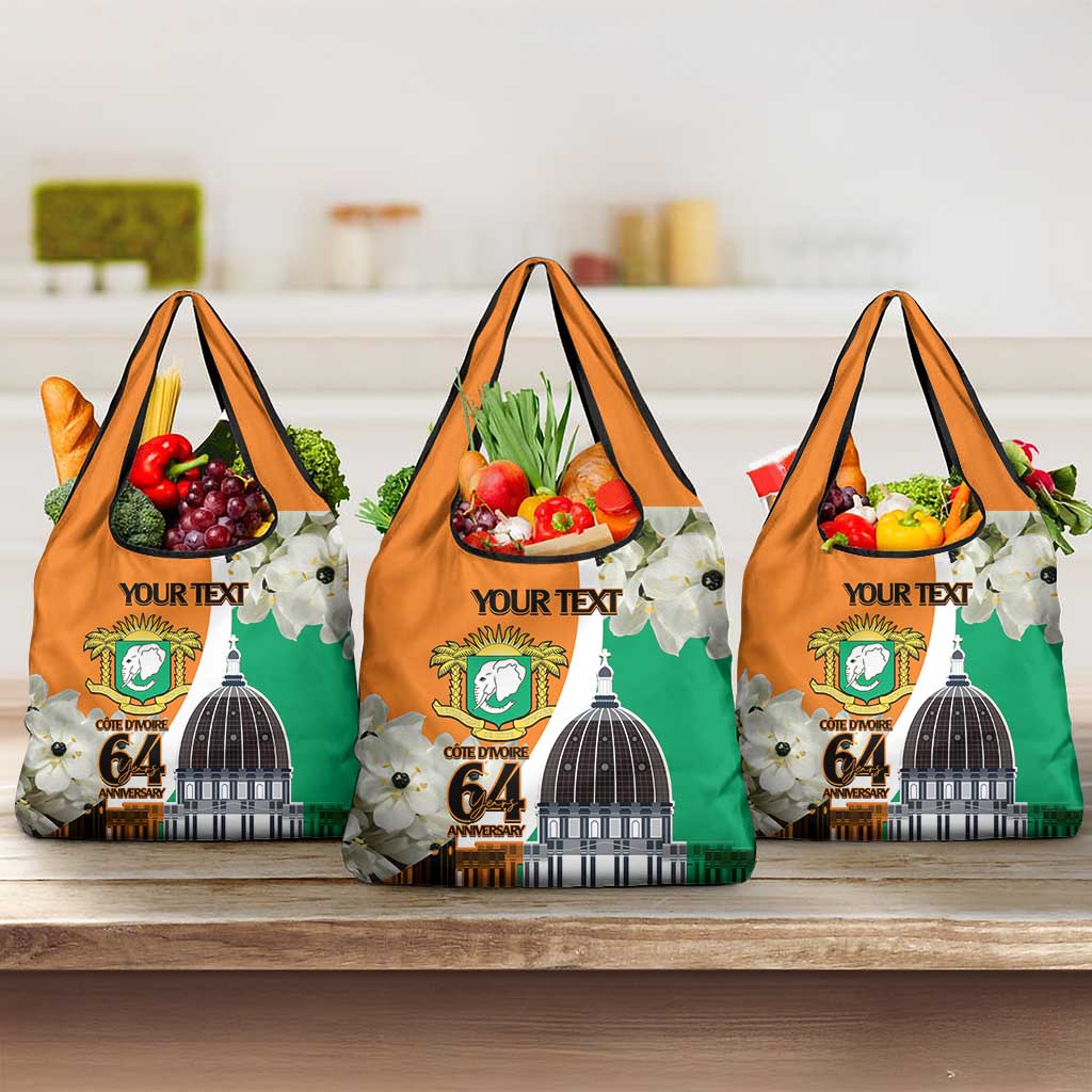 Personalized Ivory Coast Independence Day Grocery Bag Ornithogalum Arabicum Happy 64 Years Anniversary