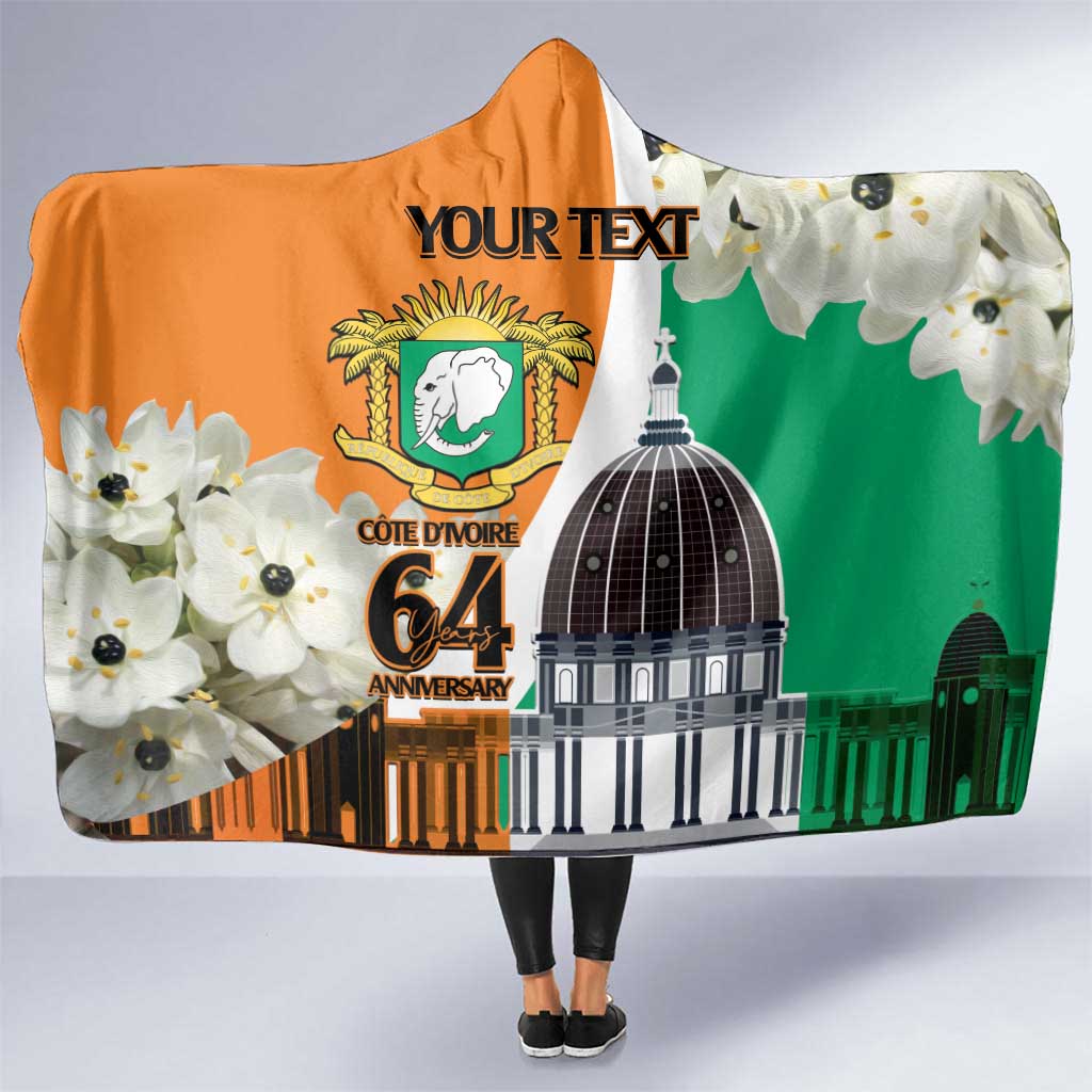 Personalized Ivory Coast Independence Day Hooded Blanket Ornithogalum Arabicum Happy 64 Years Anniversary