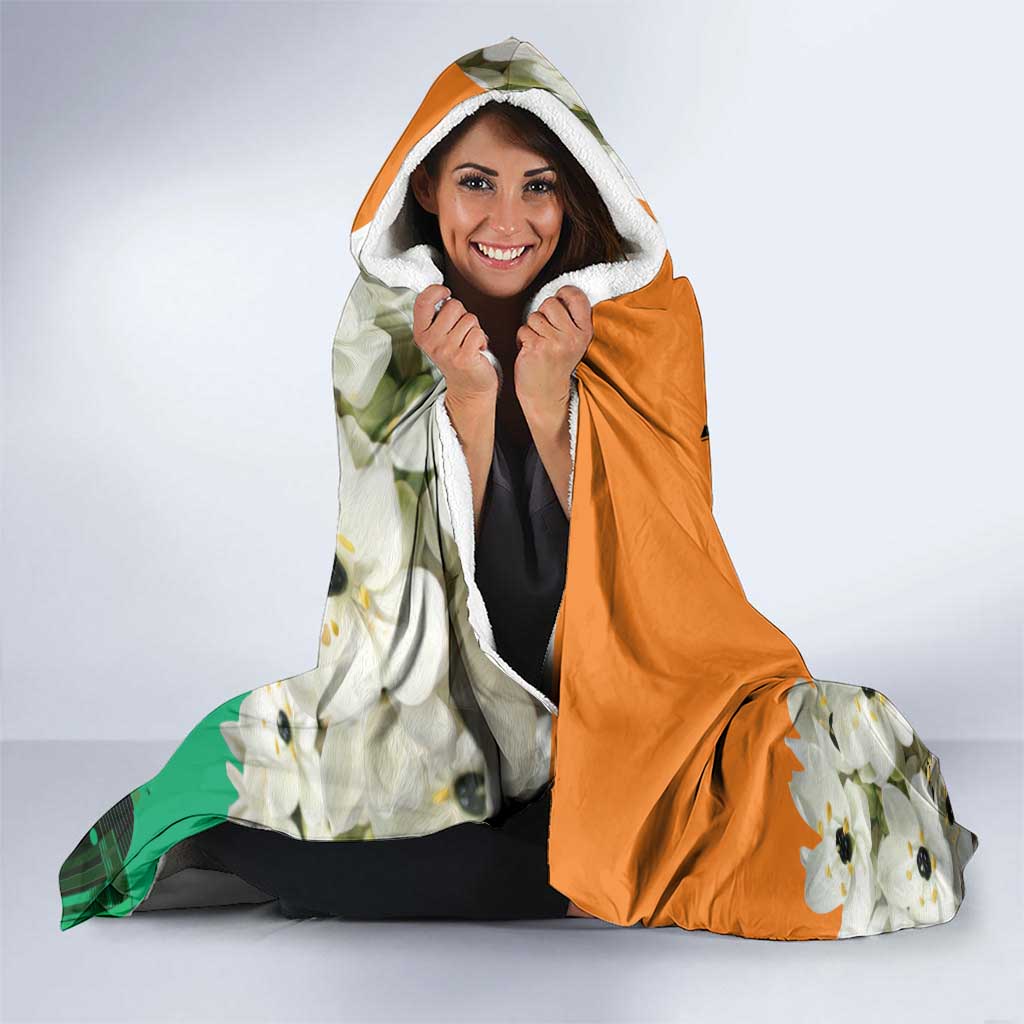 Personalized Ivory Coast Independence Day Hooded Blanket Ornithogalum Arabicum Happy 64 Years Anniversary
