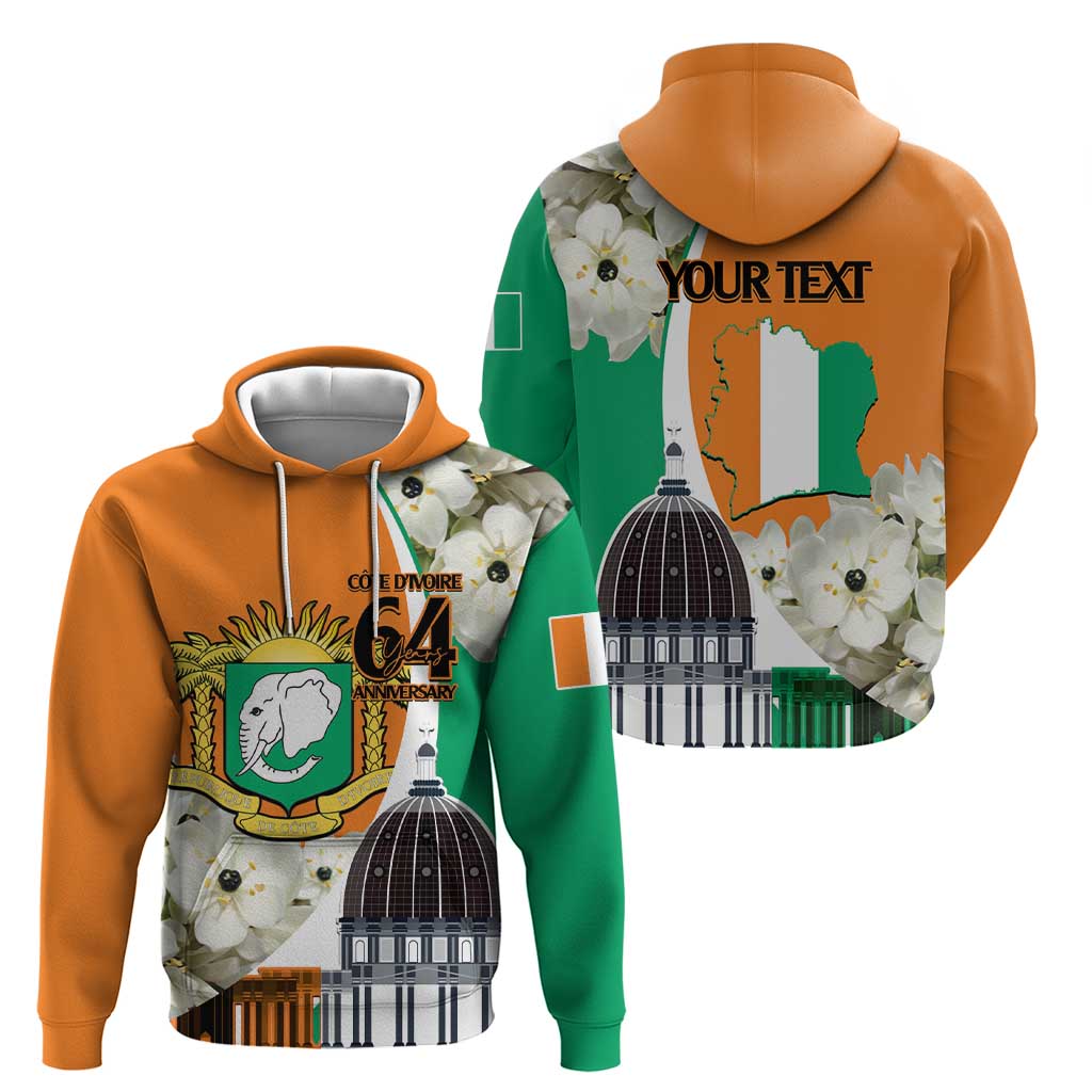 Personalized Ivory Coast Independence Day Hoodie Ornithogalum Arabicum Happy 64 Years Anniversary - Wonder Print Shop