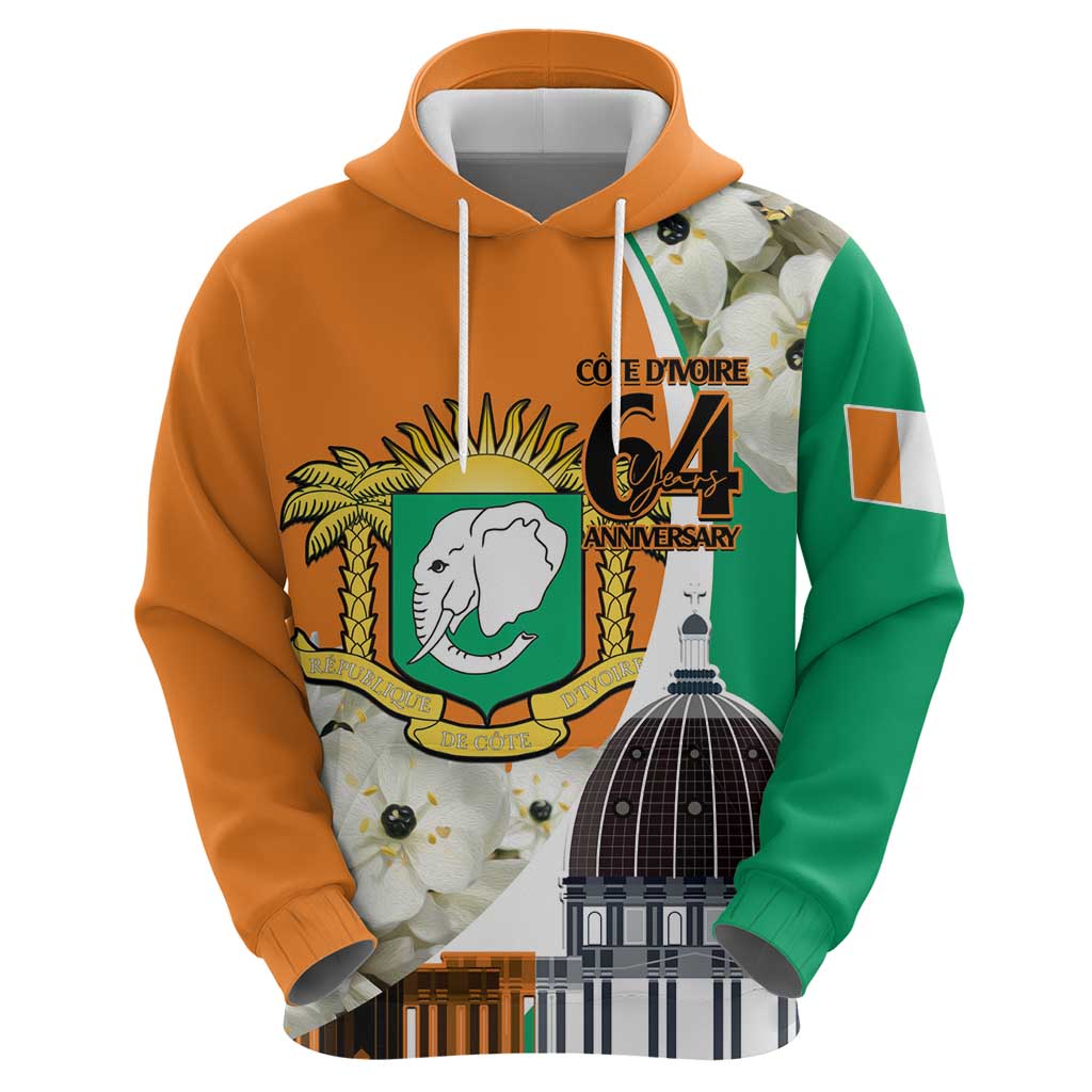 Personalized Ivory Coast Independence Day Hoodie Ornithogalum Arabicum Happy 64 Years Anniversary - Wonder Print Shop