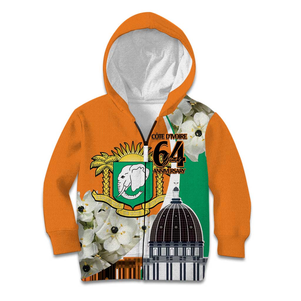 Personalized Ivory Coast Independence Day Kid Hoodie Ornithogalum Arabicum Happy 64 Years Anniversary - Wonder Print Shop