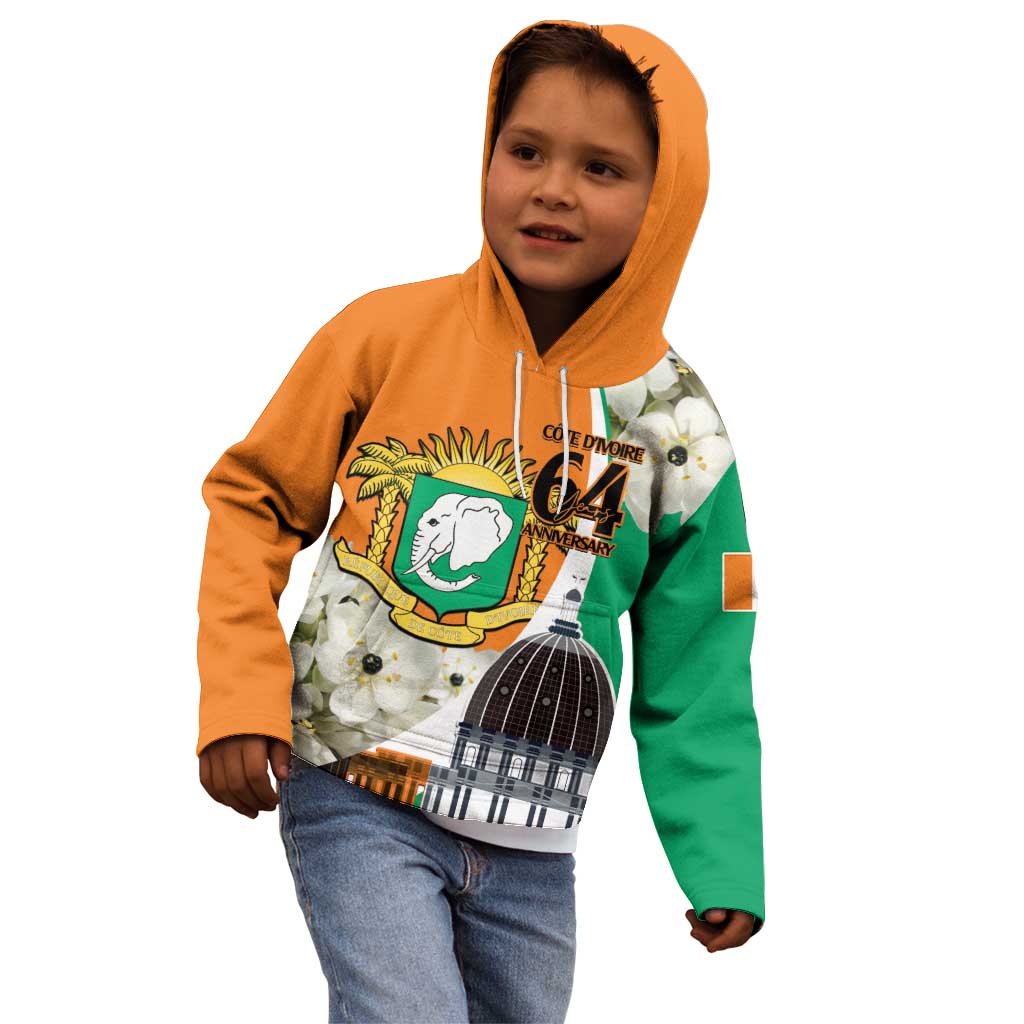 Personalized Ivory Coast Independence Day Kid Hoodie Ornithogalum Arabicum Happy 64 Years Anniversary - Wonder Print Shop