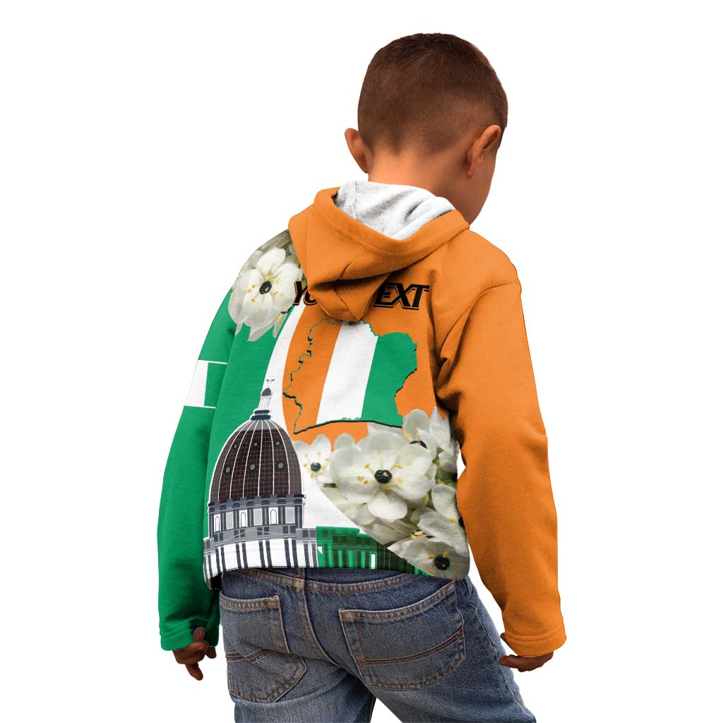 Personalized Ivory Coast Independence Day Kid Hoodie Ornithogalum Arabicum Happy 64 Years Anniversary - Wonder Print Shop