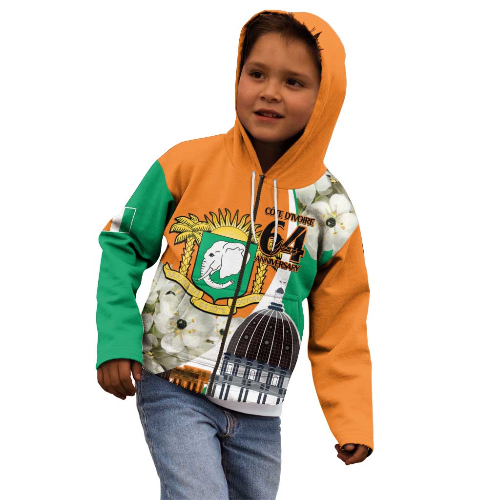 Personalized Ivory Coast Independence Day Kid Hoodie Ornithogalum Arabicum Happy 64 Years Anniversary - Wonder Print Shop