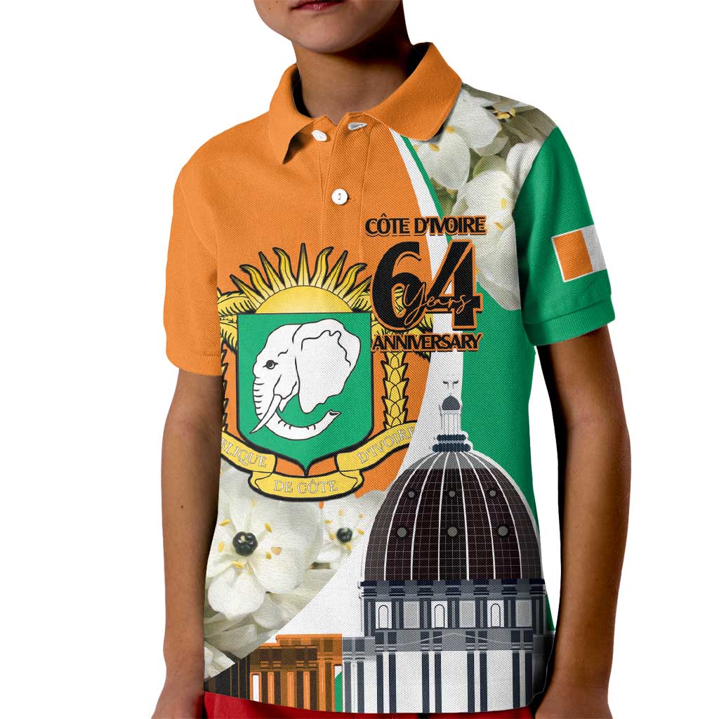 Personalized Ivory Coast Independence Day Kid Polo Shirt Ornithogalum Arabicum Happy 64 Years Anniversary - Wonder Print Shop
