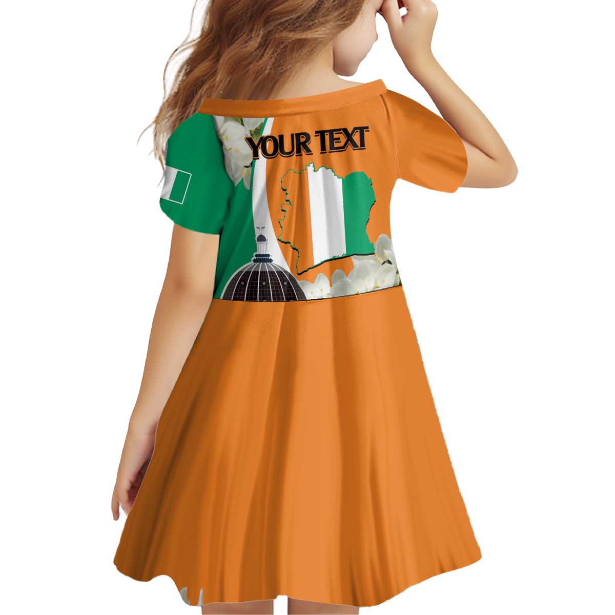 Personalized Ivory Coast Independence Day Kid Short Sleeve Dress Ornithogalum Arabicum Happy 64 Years Anniversary - Wonder Print Shop