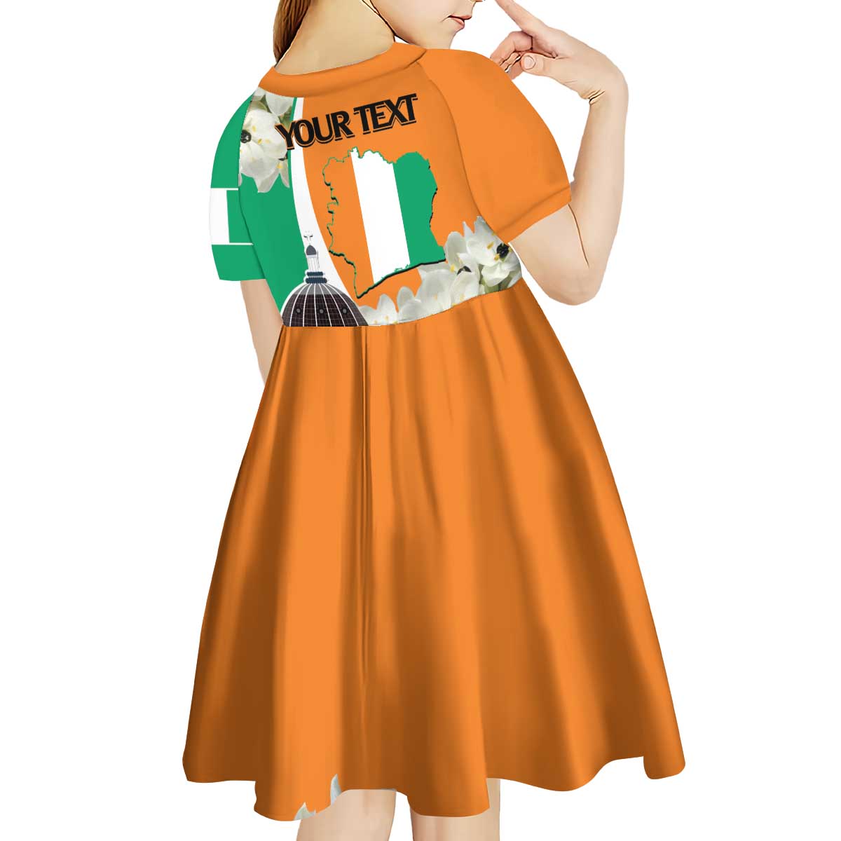 Personalized Ivory Coast Independence Day Kid Short Sleeve Dress Ornithogalum Arabicum Happy 64 Years Anniversary - Wonder Print Shop