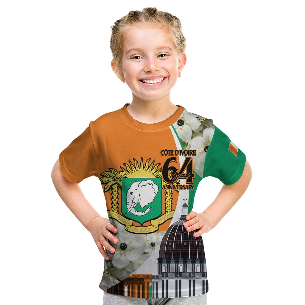 Personalized Ivory Coast Independence Day Kid T Shirt Ornithogalum Arabicum Happy 64 Years Anniversary - Wonder Print Shop